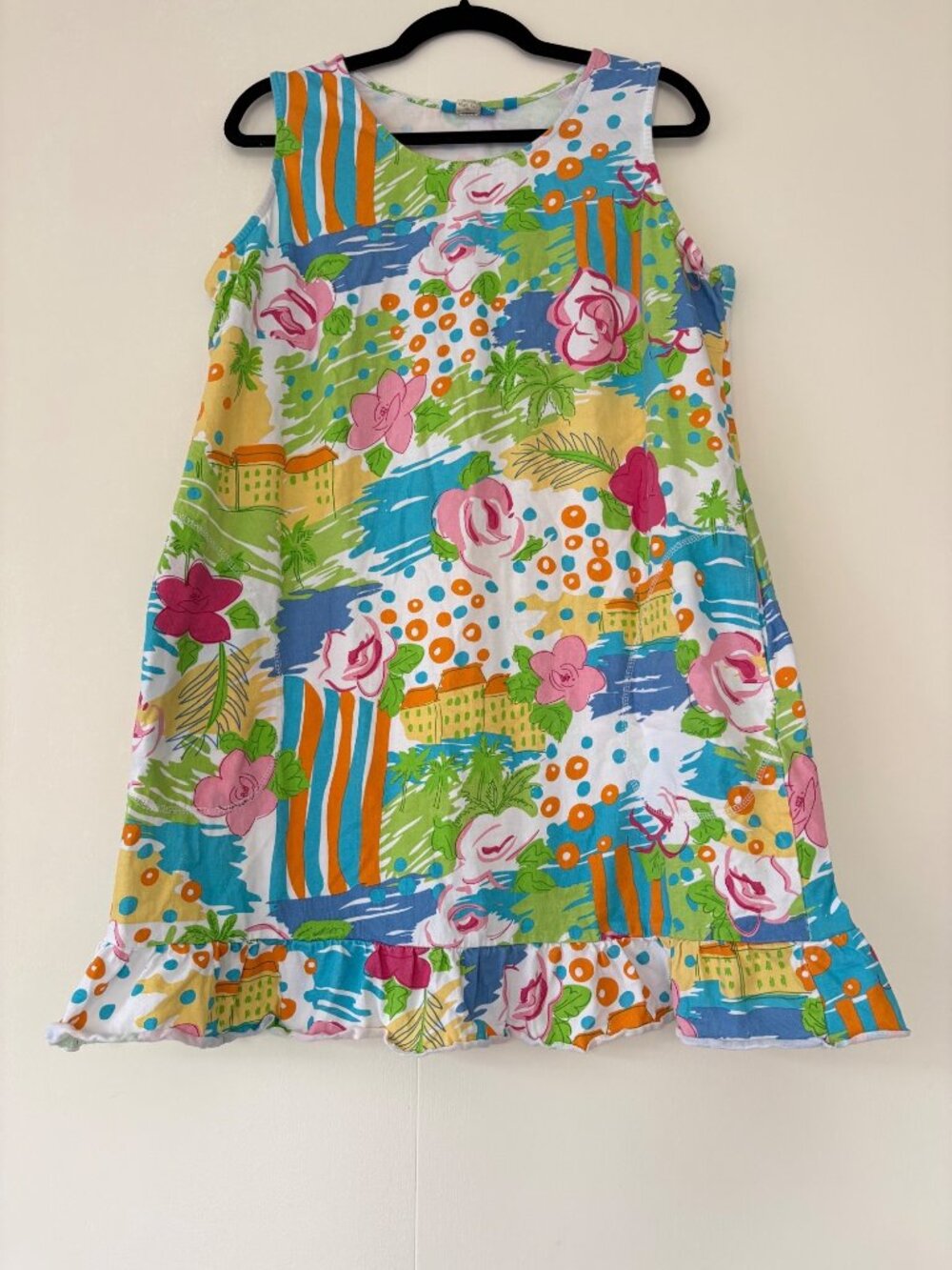 Vintage Cotton Connection Tropical Floral Shift Retro Beachy Sleeveless Dress L